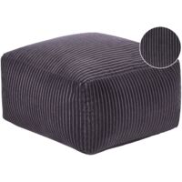 Pouf en Velours Côtelé Rembourrage Billes EPS Carré Motif Uni Gris Foncé Mukki