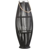 Lanterne Décorative Bougeoir Design 84 cm de Hauteur en Bambou Noir Accessoire Parfait pour Salon Chambre au Style Boho et Scandinave Beliani