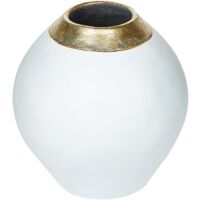 Vase Décoratif de Forme Ronde fabriqué en Céramique Blanche et Verseur Doré Antique de 31 cm de Hauteur au Style Vintage Beliani