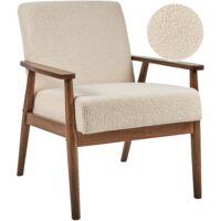 Fauteuil Rétro en Bouclé Rembourré Cadre en Bois Foncé Salon Beige Esrum