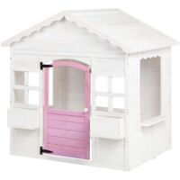 Beliani – Cabane de jardin pour enfants en bois de sapin – Dimensions 130x110x124 cm – Finition blanche et rose – Résistante aux UV