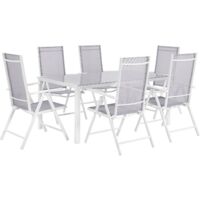 Beliani – Ensemble de jardin table et 6 chaises pliantes en aluminium et verre – Dossier réglable 5 positions – Résistant aux UV – Facile à entretenir