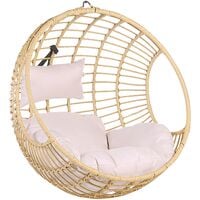 Fauteuil Balancelle Suspendu en Forme d'Oeuf en Rotin Beige avec Coussin Idéal pour Salon Terrasse ou Balcon Beliani