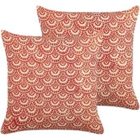 2 Coussins Décoratifs à Motif Géométrique 45 x 45 cm en Coton Rouge et Blanc Cassé RHUS