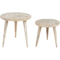 Lot de 2 Tables d'Appoint Claires en Bois de Manguier à Plateau Sculpté Uday