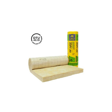 Rouleau de laine de verre ISOVER ISOCONFORT 35 – Épaisseur 60mm – Dimensions 1,2m x 10m – Surface 12m² – R1,7 pour isolation thermique - 2mx10m