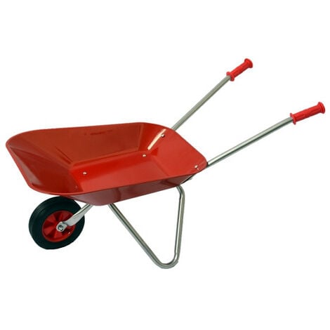 Brouette en metal grise et rouge avec 2 roues, jeux exterieurs et sports