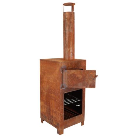 Cheminée d'extérieur avec four à pizza intégré en acier – Dimensions 38,4 x 38,4 x 136,3 cm – Foyer multifonctionnel rouillé – Fancy Flames