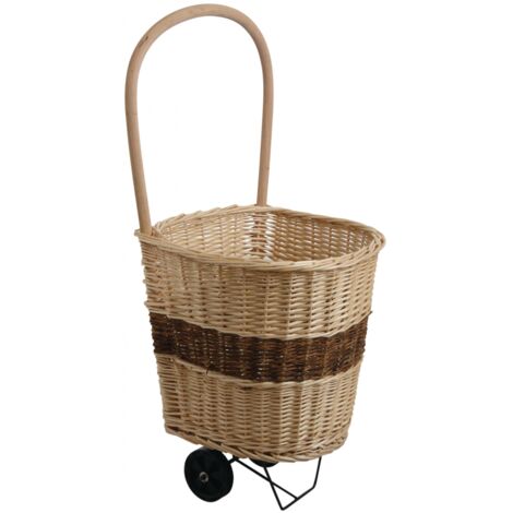 Jardibricodeco – Chariot à bûches en osier blanc – 43 cm longueur – 42 cm largeur – 45 cm hauteur – Roues robustes pour transport facile