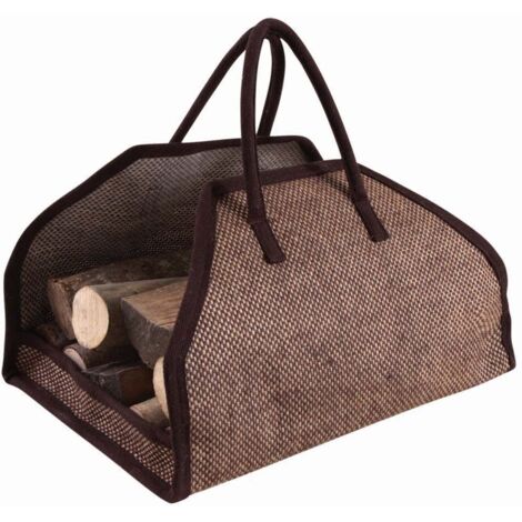 Aubry Gaspard – Sac à bûches en toile de jute plastifiée – Dimensions 51x36x32 cm – 2 anses pour transport – Pliable et durable