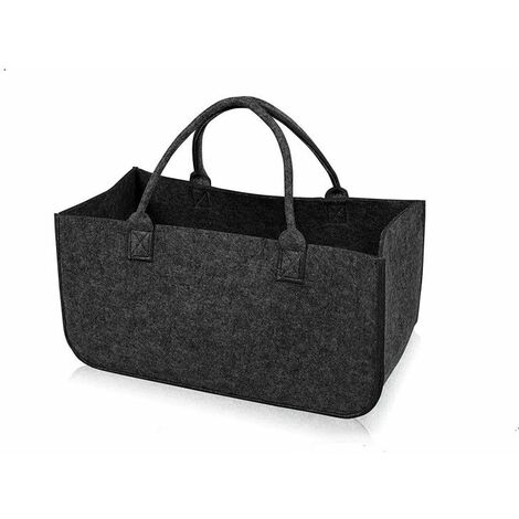 Sac à bûches gris foncé en feutrine 25x25x50cm (1/5)
