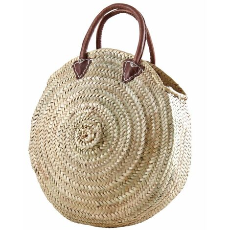 Cabas rond en palmier avec poignées cuir (1/2)
