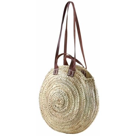 Cabas rond en palmier bandoulière et poignées (1/2)
