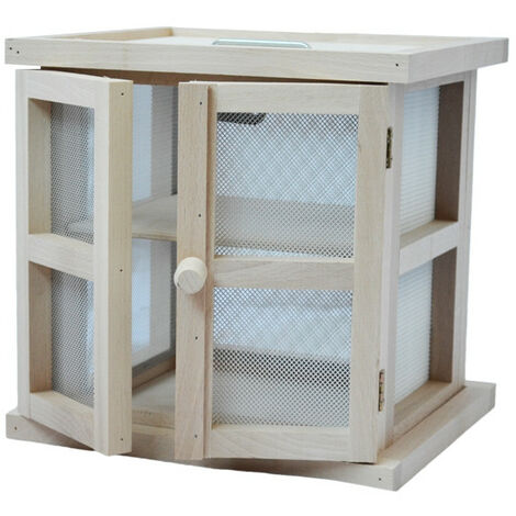 Garde-manger en hêtre massif naturel – 4 faces grillagées anti-insectes – Dimensions 29x29x25,5 cm – 2 niveaux pour fruits et légumes