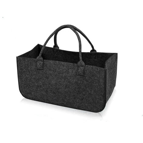Sac à bûches gris foncé en feutrine 25x25x50cm (1/5)