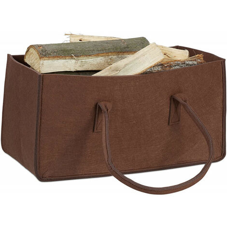 Sac à bûches marron foncé en feutrine 25x25x50cm (1/5)