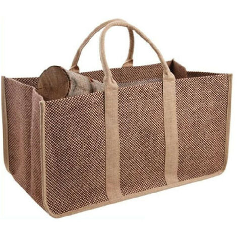 Sac à bûches marron deux nuances en toile de jute plastifié 30x60x40cm (1/2)