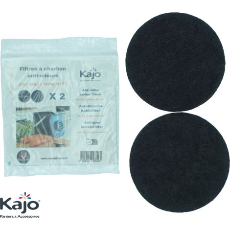 Lot de 2 filtres à charbon actif pour seau à compost 5L – Compatible avec seau Kajo – Durée d'efficacité 3 mois – Diamètre 85 mm – Mv Industrie