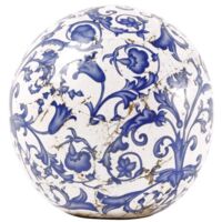 Ac-Deco – Boule en céramique 12cm bleu – Élément décoratif de jardin – Finition patinée pour intérieur et extérieur – Résistante aux intempéries