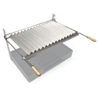 QEM – Grille de barbecue 60x40 avec récupérateur de graisse – Pour crémaillères – Acier inoxydable – Résistante aux hautes températures