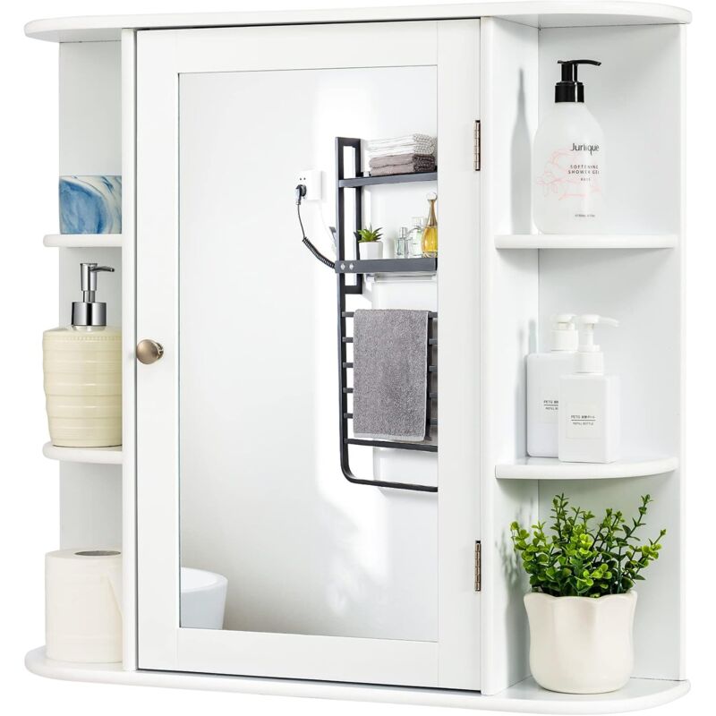 COSTWAY Armario de baño montado en la pared, armario de almacenamiento de  pared sobre el inodoro con 2 puertas de espejo y estante ajustable,  botiquín