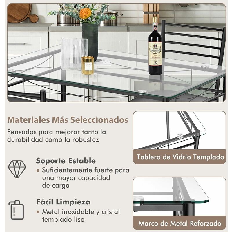 Mesa de comedor rectangular negra de cristal, moderna mesa de  cocina negra con mesa de vidrio templado y marco de metal, mesa de comedor  de vidrio negro para apartamentos y espacios