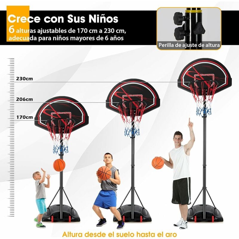 COSTWAY Canasta Baloncesto Exterior, Altura Ajustable 132-250 cm, Canasta  Baloncesto Infantil, Rellenable de Arena y