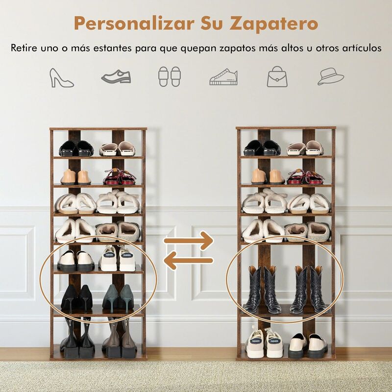 Zapatero para entrada de 7 niveles, estante vertical de madera para  almacenamiento de zapatos de entrada, torre de zapatos, moderno estante  estrecho