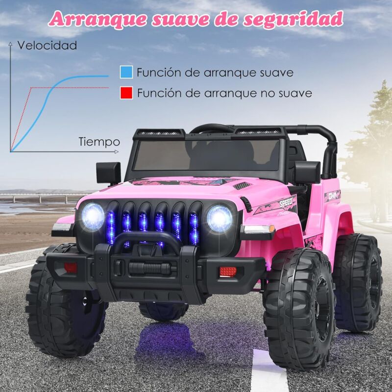 COSTWAY Coche Eléctrico para Niños 12V, Vehículo Todoterreno con Velocidad Ajustable, Vehículo Eléctrico de Juguete de 2 Plazas con Control Remoto 2,4G, Música, Puerto USB, Bluetooth, Luces (Rosa