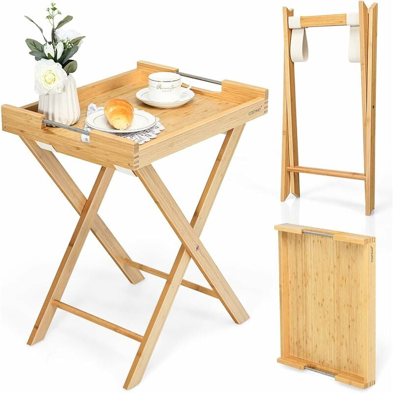  ATEPA Mesa pequeña de bambú, mesa auxiliar plegable, mesa  portátil para exteriores, mesa de altura ajustable, bandeja plegable de  bambú para aperitivos y quesos con bolsa de transporte para 1-2 