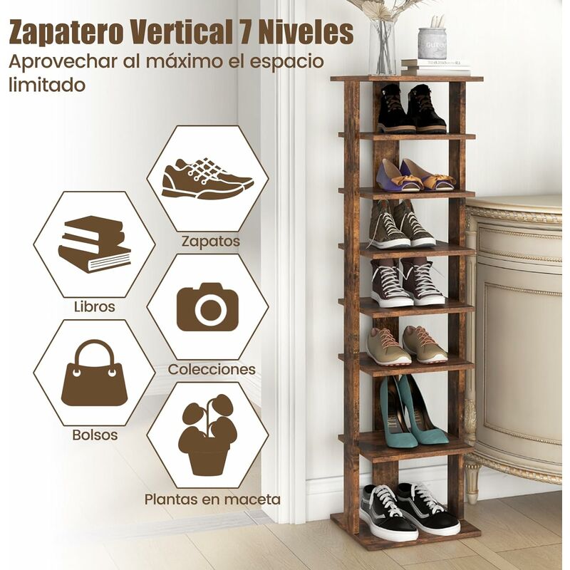 COSTWAY Zapatero Vertical de 7 Niveles, Zapatero con Múltiples Capas y  Varios Huecos, Sistema Antivuelco y Almohadillas Antideslizantes para los  Pies, Organizador de Zapatos para Entrada (Marrón)