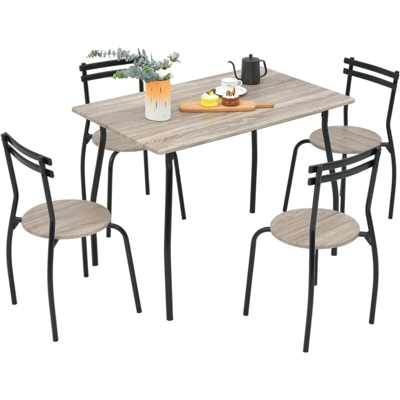 Juego de mesa de comedor de estilo industrial de 5 piezas, juego de comedor  de madera con 4 sillas, rincón de desayuno, bar, sala de estar