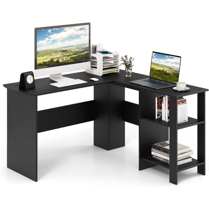 COSTWAY Eckschreibtisch Mit LED & Ladestation - Gaming Desk Mit Monitorständer