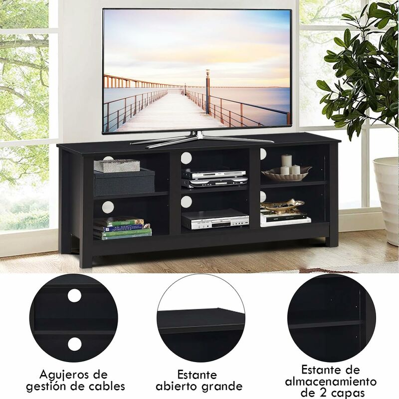 Mueble TV con Repisas Centro Diversión para TV hasta 140 cm Stand Universal  Moderno y Compacto con Ruedas 150 x 32 x 40 cm Natural - Costway