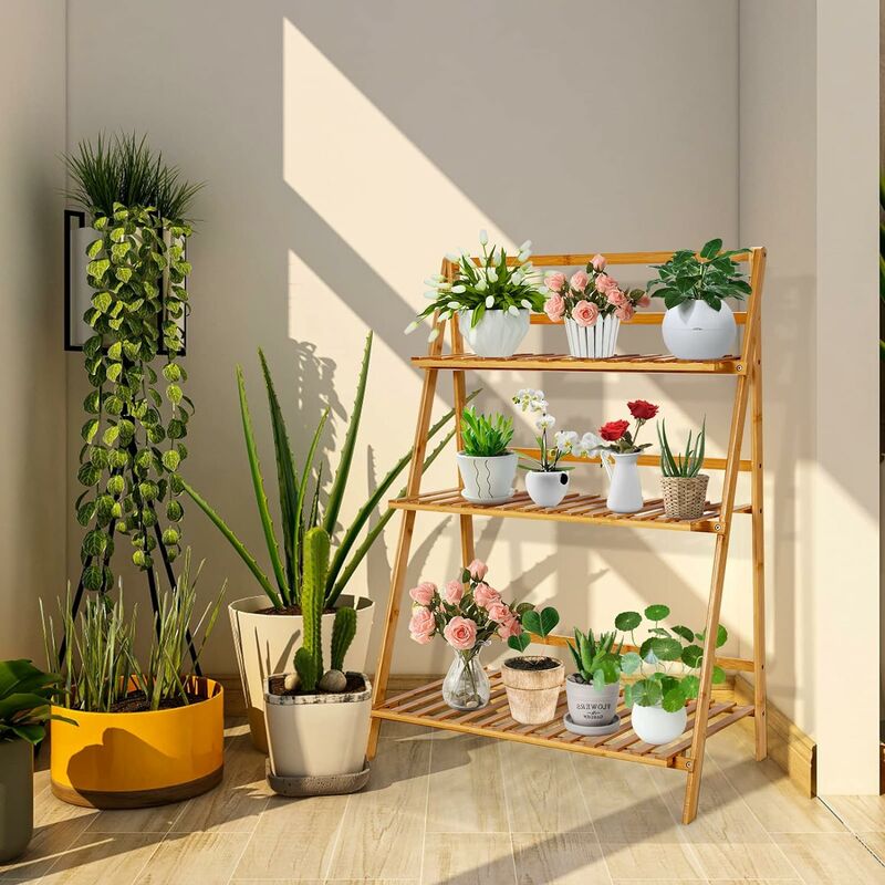 Estante de bambú para plantas de 5 o 6 niveles, estantería de exhibición  para macetas de flores múltiples, para interior y exterior, para Patio