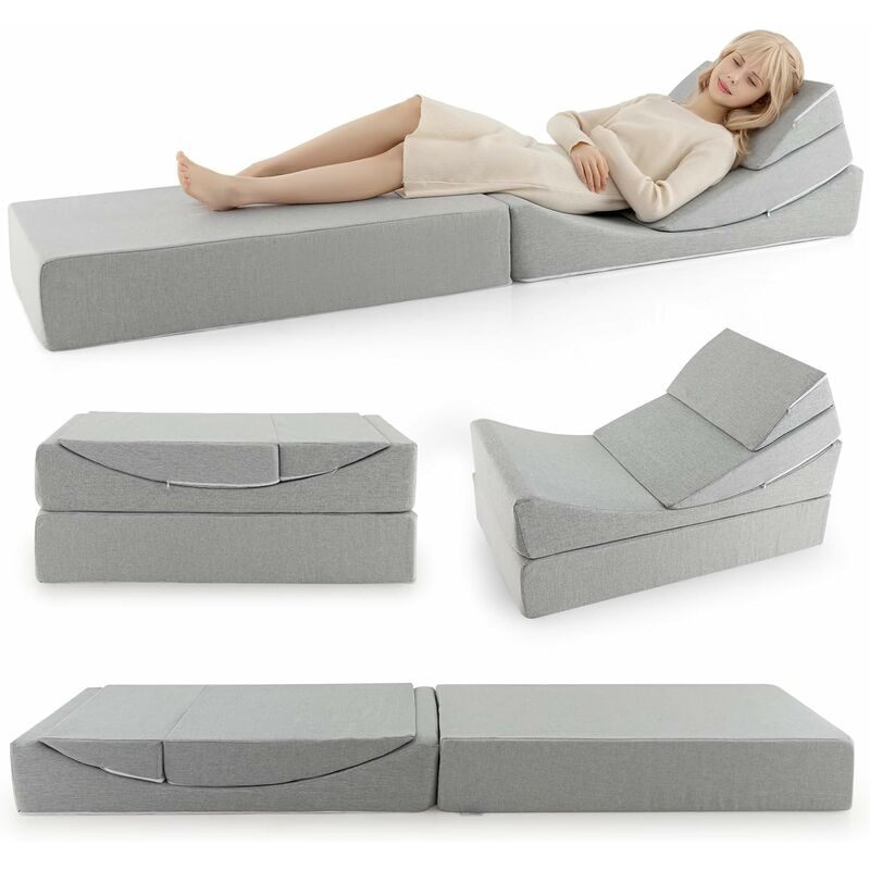 Sofá cama plegable de espuma viscoelástica con 2 almohadas, colchón  convertible y sofá plegable, silla futón, cama de invitados, funda lavable,  tamaño
