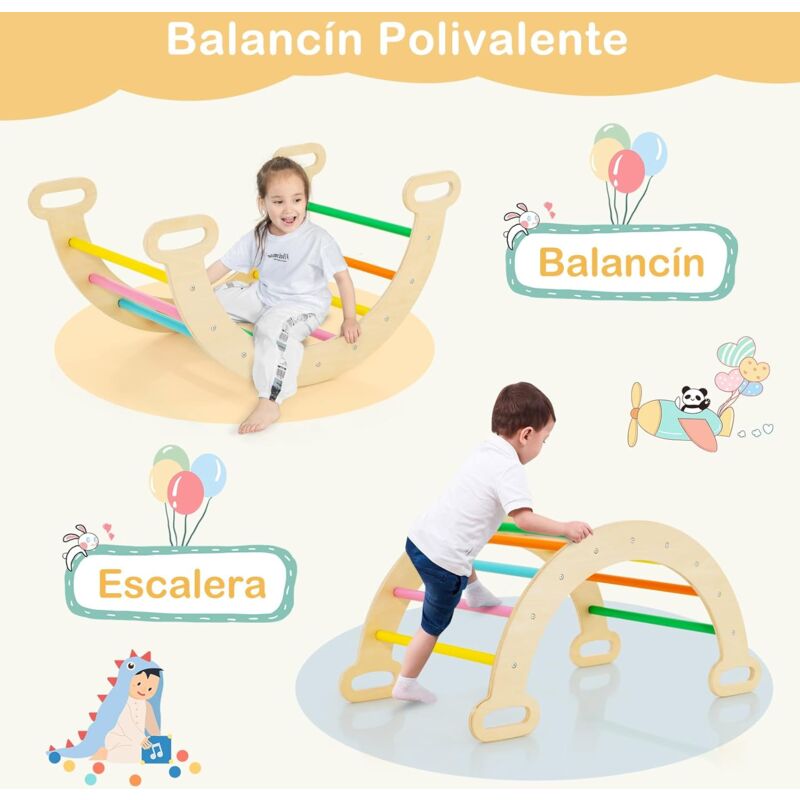 Estructura De Escalada 4 En 1 Para Niños De 1 Año – Triángulo + Arco + Rampa Deslizante Reversible, Madera De Haya, Soporta Hasta 50 Kg