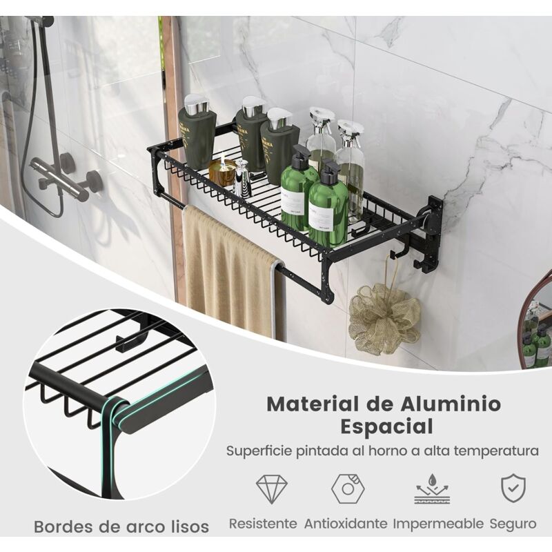 Toalleros para baño con estante de madera y 3 ganchos, toallero montado en  la pared, resistente toallero accesorios de baño para organizador de