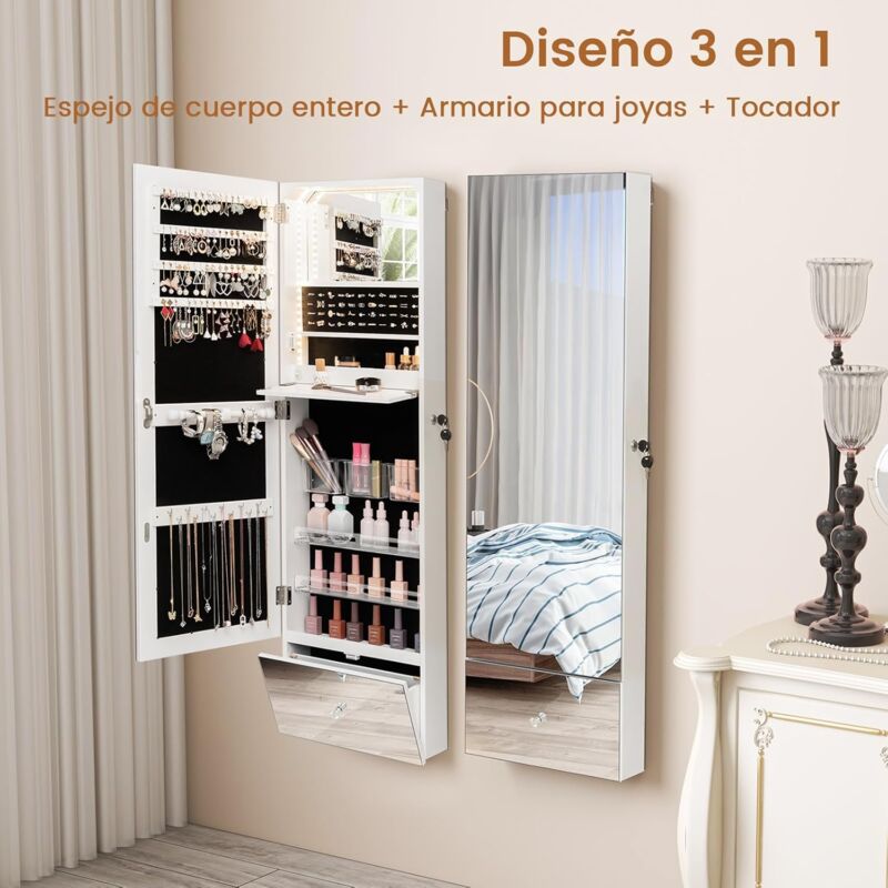 Organizador Cajones Costway Armario Para Joyas Con Espejo De