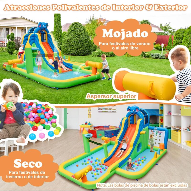 Castillo Hinchable COSTWAY 7 En 1 – Seco Y Acuático Para Niños De 3 A 10 Años, Con Tobogán, Piscina De Bolas Y Juegos, Ideal Para Interior O Exterior (578x408x250 Cm, Soplador No Incluido)