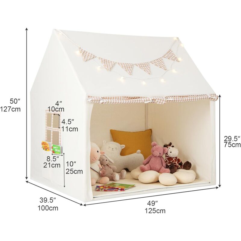 COSTWAY Tienda De Campaña Infantil Con Tapete Acolchado – Carpa De Juego De 125x100x127 Cm Con Luces Estrella, Para Niños De 3 A 8 Años
