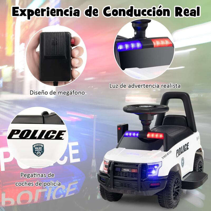 COSTWAY Coche Eléctrico De Policía Para Niños – 6V Con Luces, Sirena, Megáfono Y Música (18-60 Meses)