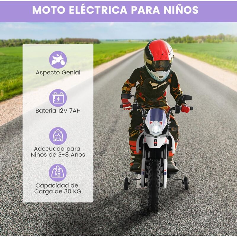 COSTWAY Moto Eléctrica Aprilia 12V Para Niños De 3 A 8 Años – Motocicleta Con Luces, Música Y Control Inalámbrico, Velocidad 5.5-6 Km/h, 2 Motores