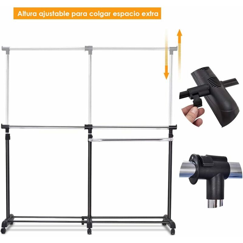 Perchero de Burro Extensible con Ruedas Telescópico Altura Ajustable para  Ropa Zapatos 90 x 44 x 93,5 cm - Costway