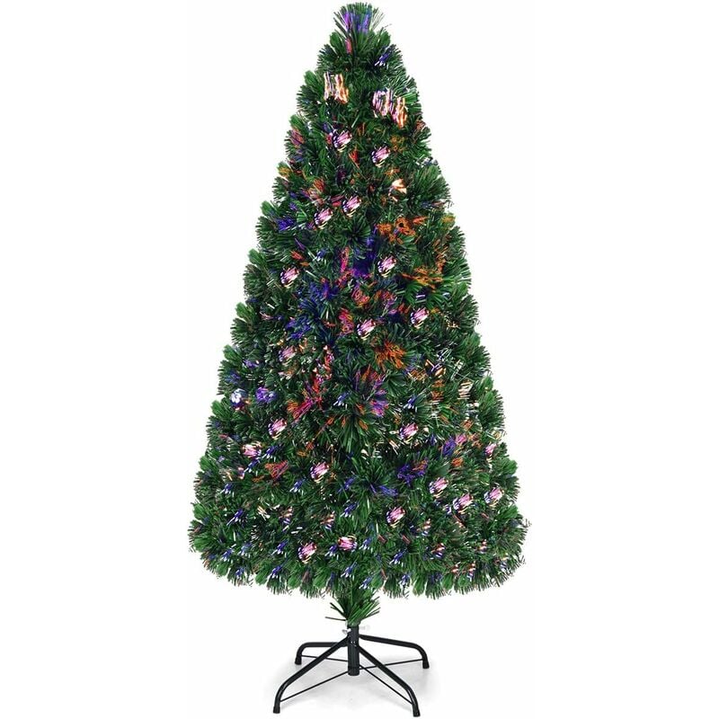 COSTWAY Árbol de Navidad Artificial 150cm Iluminado con Soporte con Cambiador de Color de Fibra