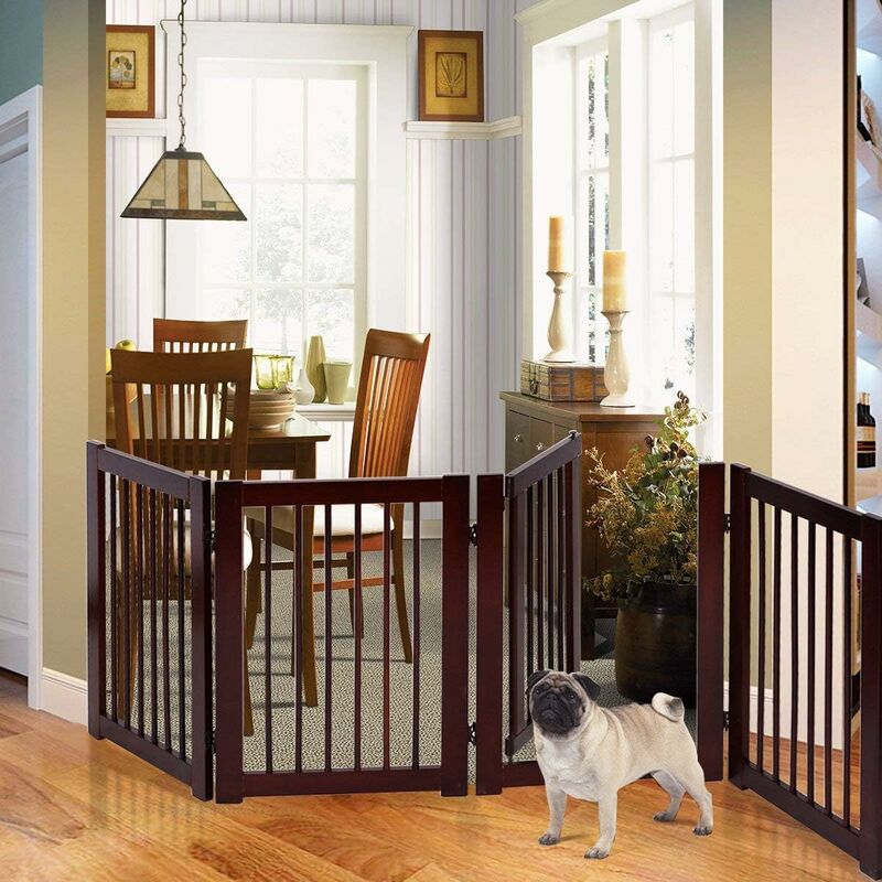 Barrera de Seguridad Plegable 4 Paneles para Perros Verja para Mascotas  Valla Protección para Puerta Escalera 204 x 61 x 1,5 cm Marrón - Costway