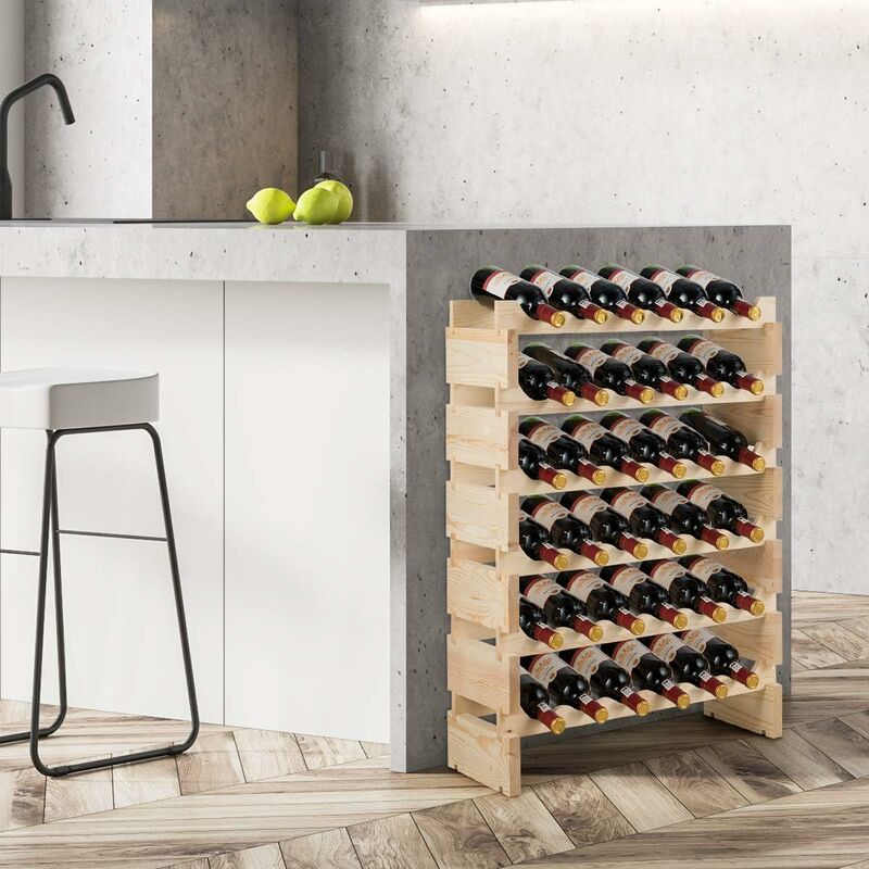 Botellero Madera 20 Botellas Soporte Copas Botellero COSTWAY Para 20 Botellas De Vino Con Soporte De Copas - Madera De Pino, Blanco, 96 Cm Alto Organizador Vino Con Soporte Copas