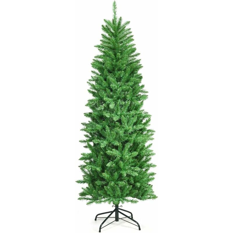 COSTWAY Árbol de Navidad Artificial con Luces LED de Blanco Cálido,Soporte de Metal y Agujas de PVC Navidad Decoración para Hogar Oficina 180cm