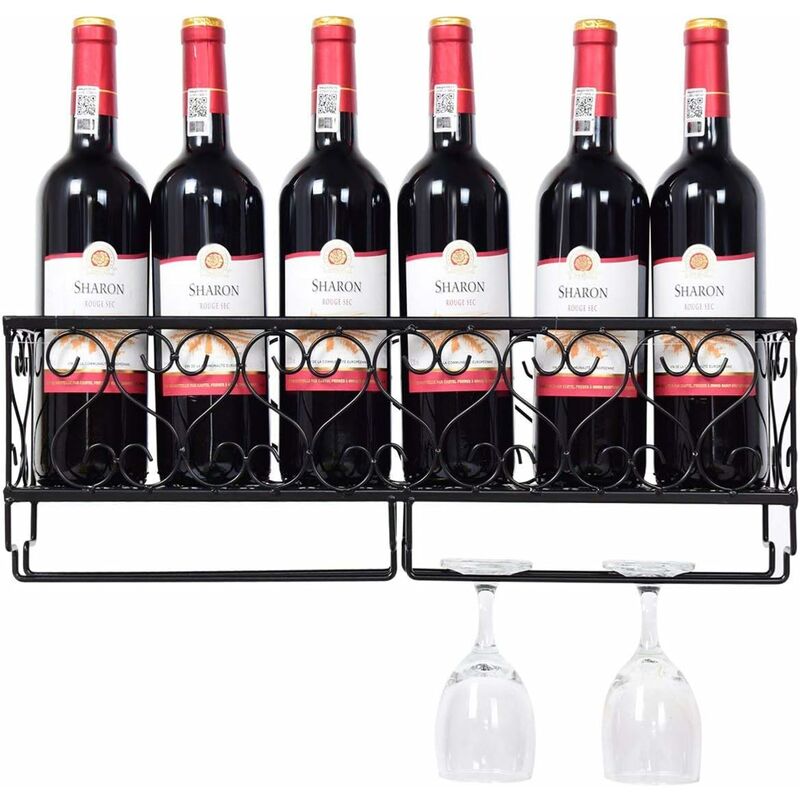 Armario de vino negro montado en la pared Botellero de vidrio estante de  almacenamiento para colgar botellas y vasos