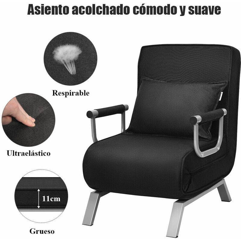 COSTWAY Sofá Cama Plegable Individual Silla Sillón Multifuncional Ajustable  para Oficina Balcón (Gris)